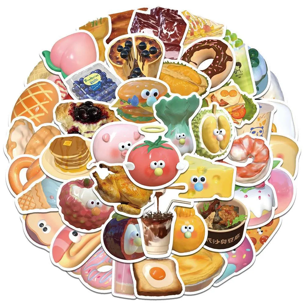 Pegatinas Lindas de Comida de Panadería 3D para Cuaderno Calcomanías Impermeables Para iPad Refrigerador Botella de Agua Cuaderno Decoración DIY