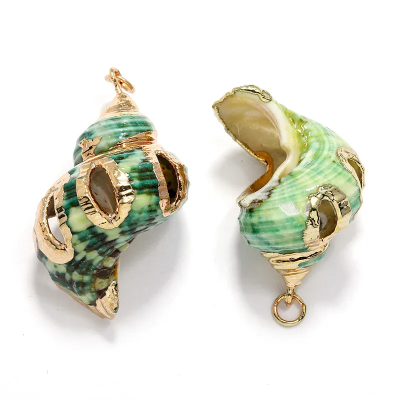 Pendentif Coquillage Naturel Plaqué Or Charme Conque Verte Creuse Pour Fabrication Bijoux DIY Collier Bracelet Accessoires Artisanat