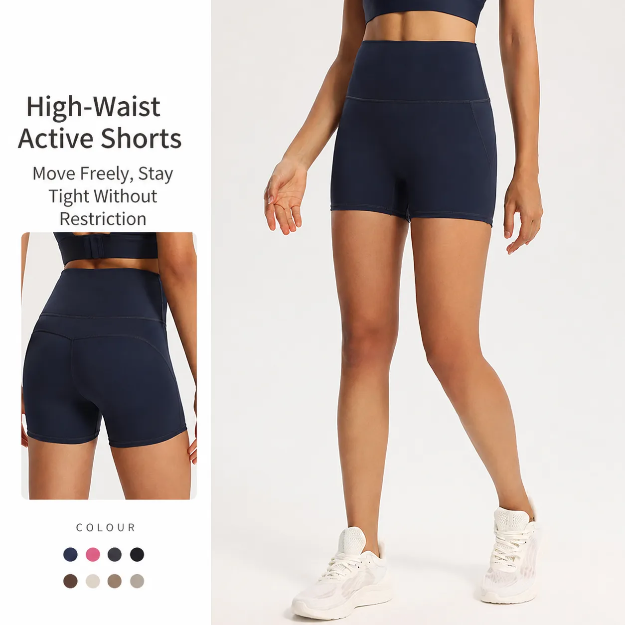 Pantaloncini da Yoga a Vita Alta Push-Up da Donna Slim Fit Atletico Fitness Corsa Palestra Workout Shorts Nylon Spandex Tinta Unita