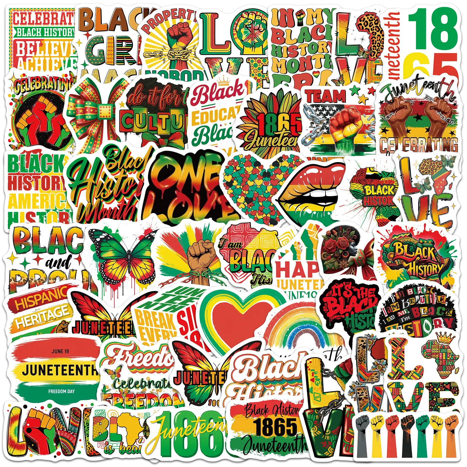 Autocollants de Graffiti en PVC Imperméables Thème de l'Histoire des Noirs Juneteenth pour Bouteille d'Eau Téléphone Portable Ordinateur Portable Décoration
