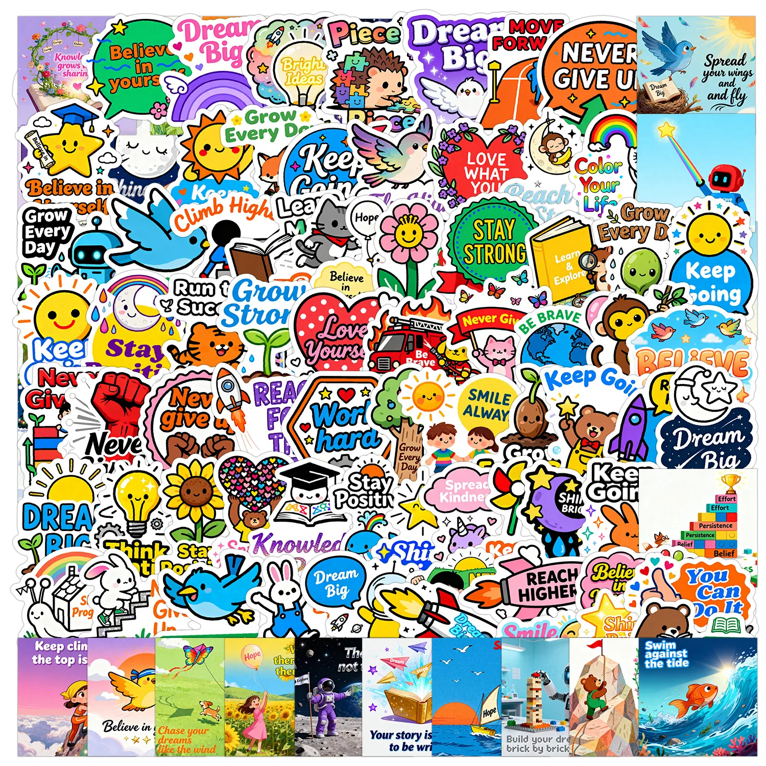 Waterproof Vinyl Graffiti Stickers Inspirational Phrases Decals Cute Cartoon Decals For Water Bottle Phone Laptop Notebook