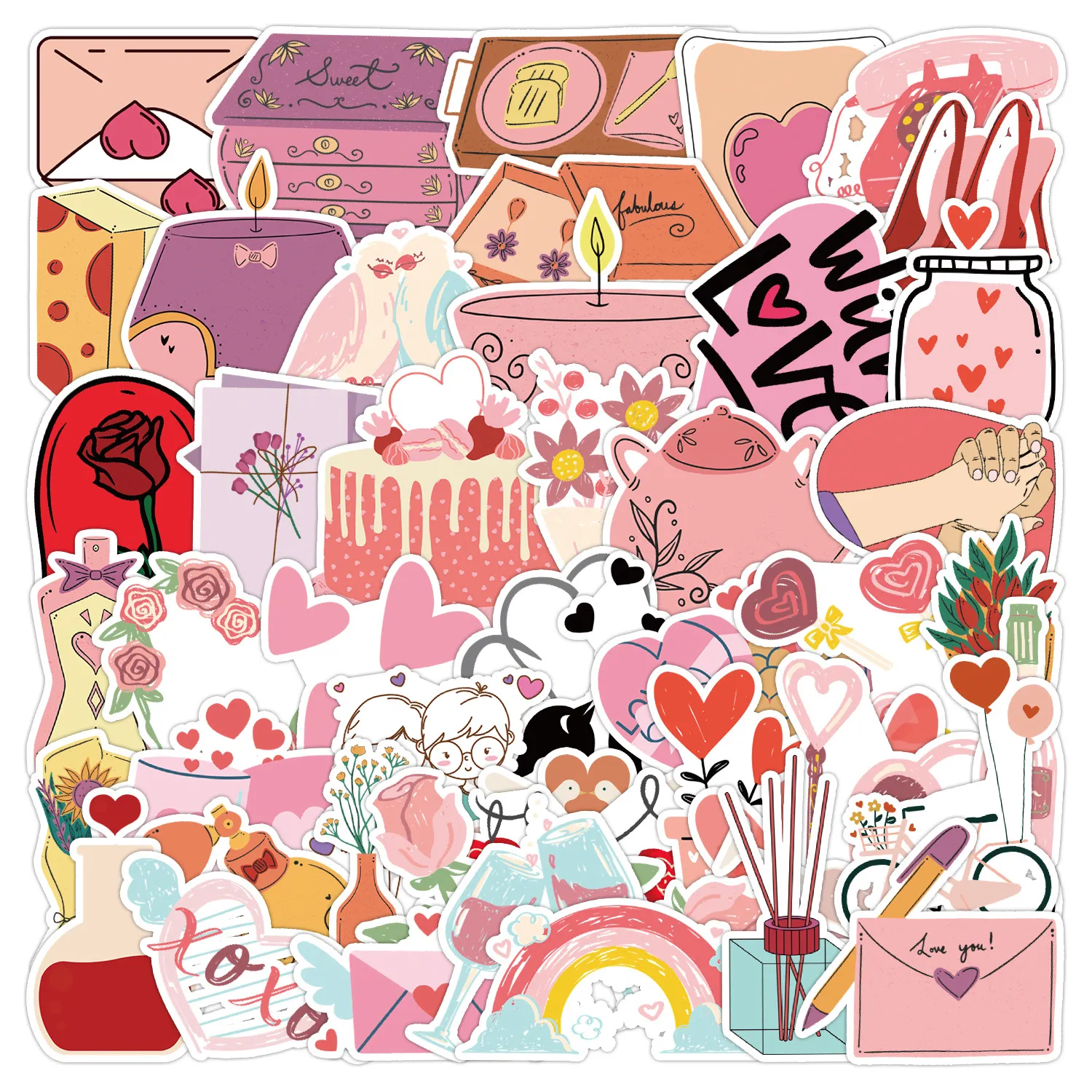 Valentijnsdag Waterdichte Graffiti Stickers Set Roze Liefde Hart Decals Voor Bagage Telefoon Notebook Decor
