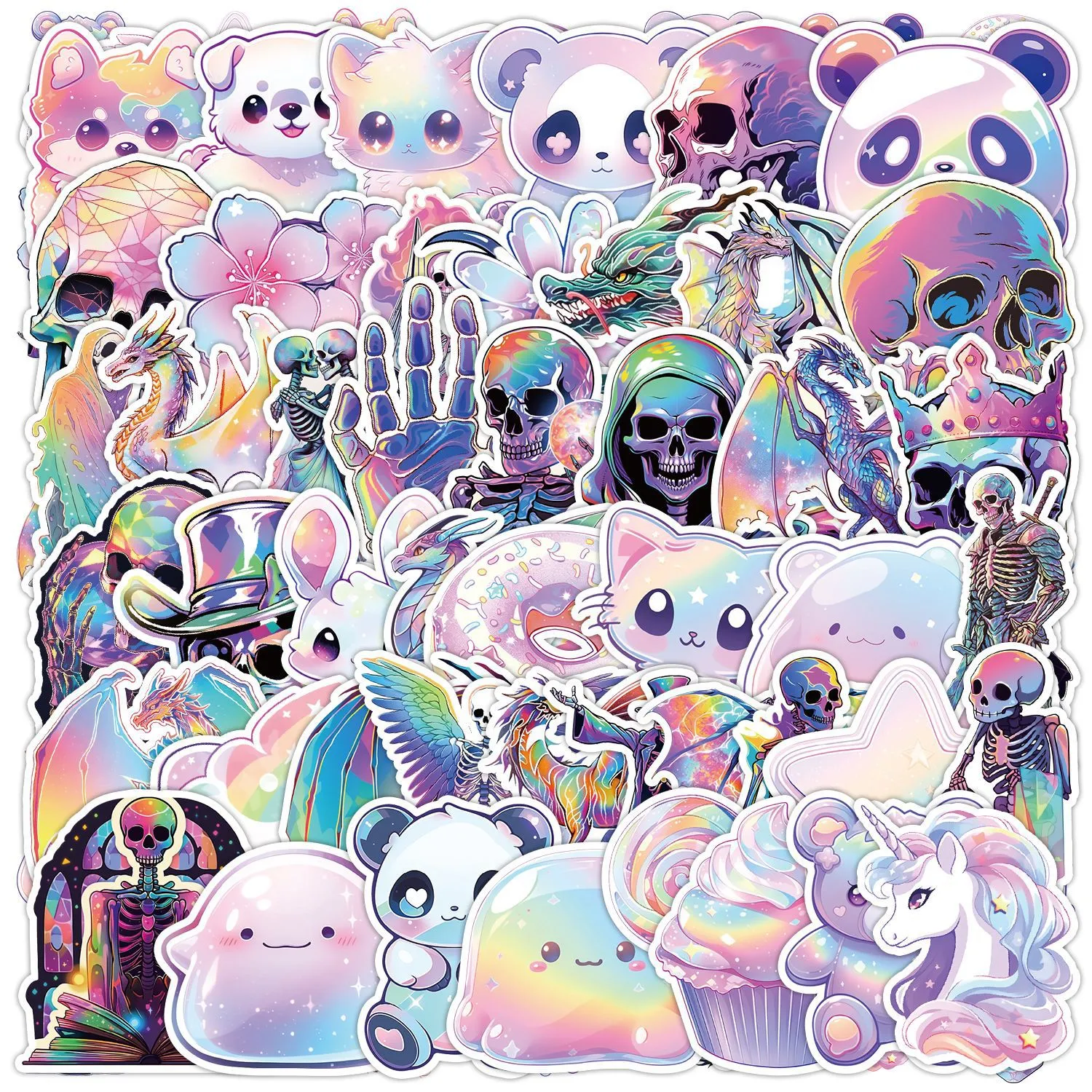 Holografische Wasserdichte Vinyl Aufkleber Süße Cartoon Abziehbilder Set Für Laptop Skateboard Handy Koffer Tagebuch Dekoration