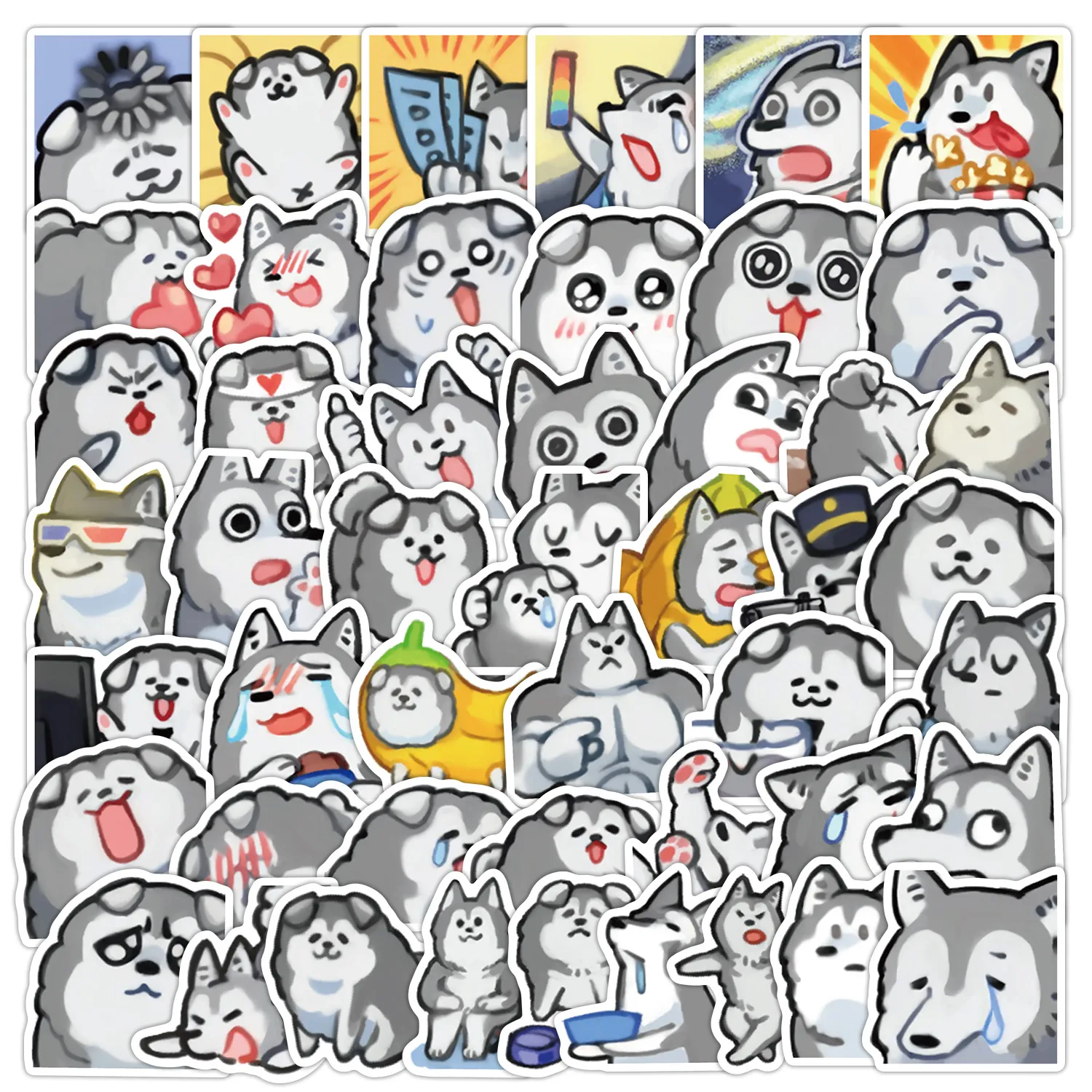 Cute Husky Meme Graffiti Stickers Waterproof Vinyl Decals Aesthetic Cartoon Animal Sticker Pack For Water Bottle Laptop