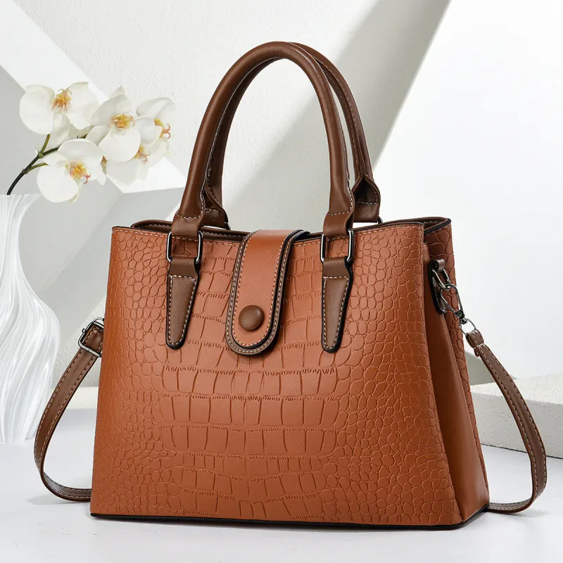 Damen Retro Krokodilmuster PU Leder Handtasche Mode Kontrastfarbe Schulter Umhängetasche Lässige Pendler Tote Bag Geschenk