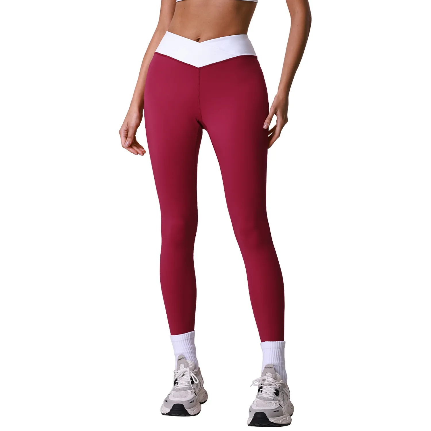 Damen Hohe Taille V-Taille Kreuz Einfarbig Yogahose Slim Fit Athletisch Fitness Sport Leggings Active Bottoms