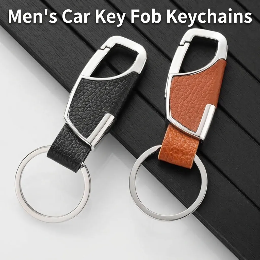 Business Car Keychain Zinc Alloy Lychee Grain Leather Metal Hook Key Ring For Men Waist Hanging Minimalist Style