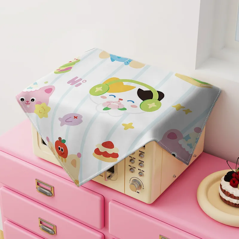 Cubierta de Polvo para Microondas Gato de Estilo Coreano Rayas Tela Doméstica Decorativa Pequeño Mantel Cuadrado