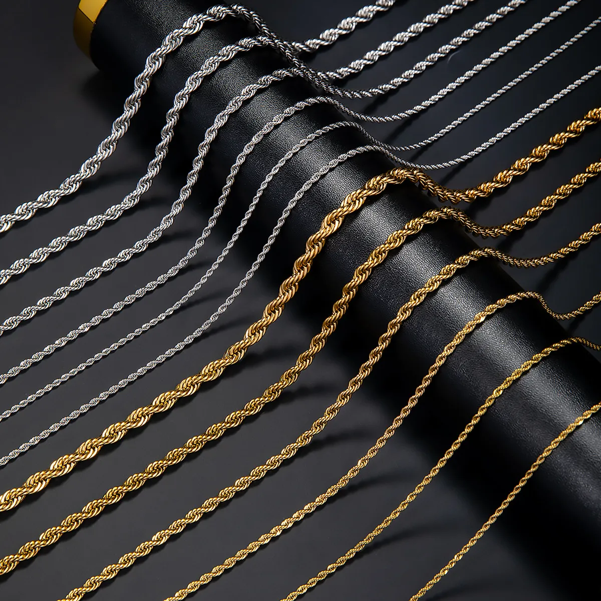 Minimalist Stainless Steel Rope Chain Necklace For Men Women Unisex Polished Twist Chain Hip Hop Choker Plain Basic Jewelry Gift