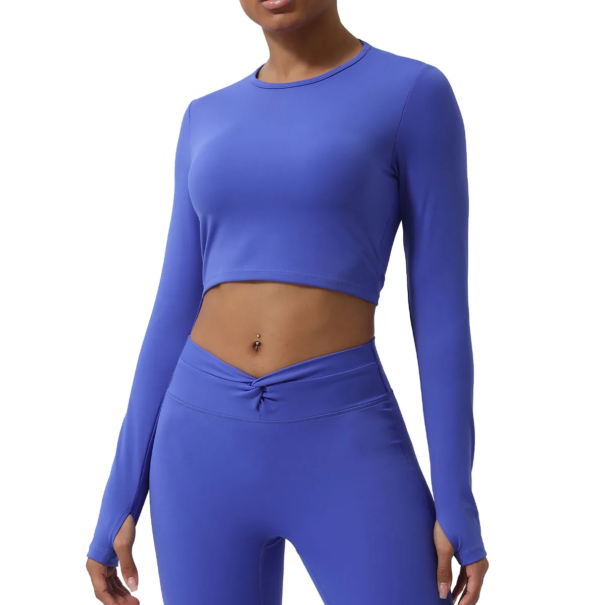 Top de Yoga de Manga Larga para Mujer Slim Fit Secado Rápido Camiseta Deportiva Espalda Descubierta Nudo Crop Activewear Fitness