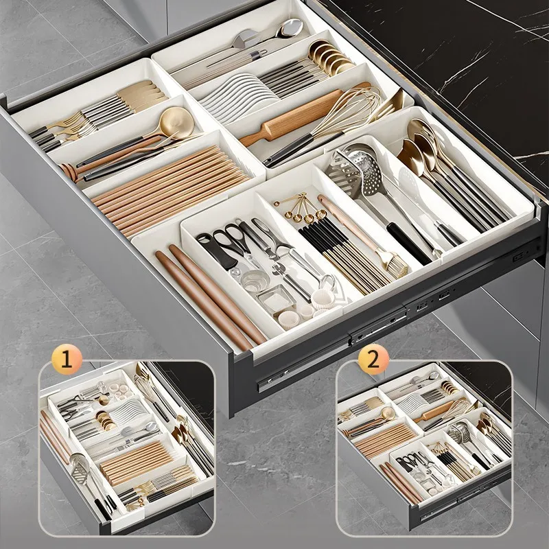 Retractable Kitchen Drawer Organizer Plastic Adjustable Cutlery Tray Silverware Storage Box For Spoon Fork