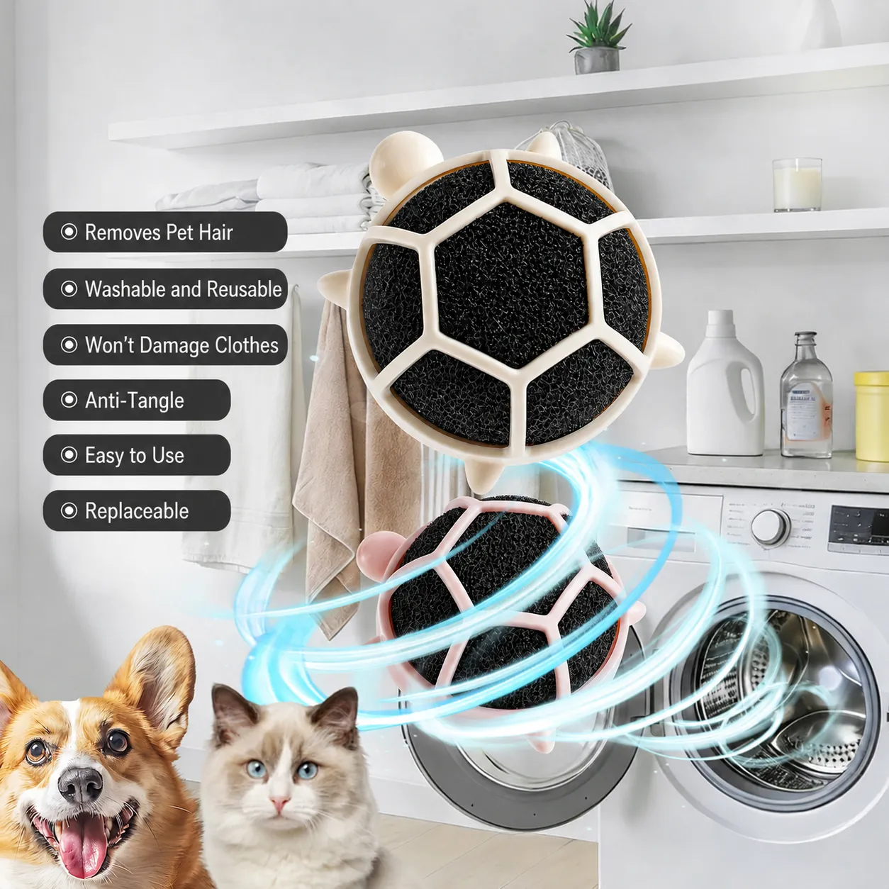 Household Turtle Laundry Hair Catcher Reusable Anti Tangling Washing Machine Cleaning Sponge Ball Pet Hair Remover