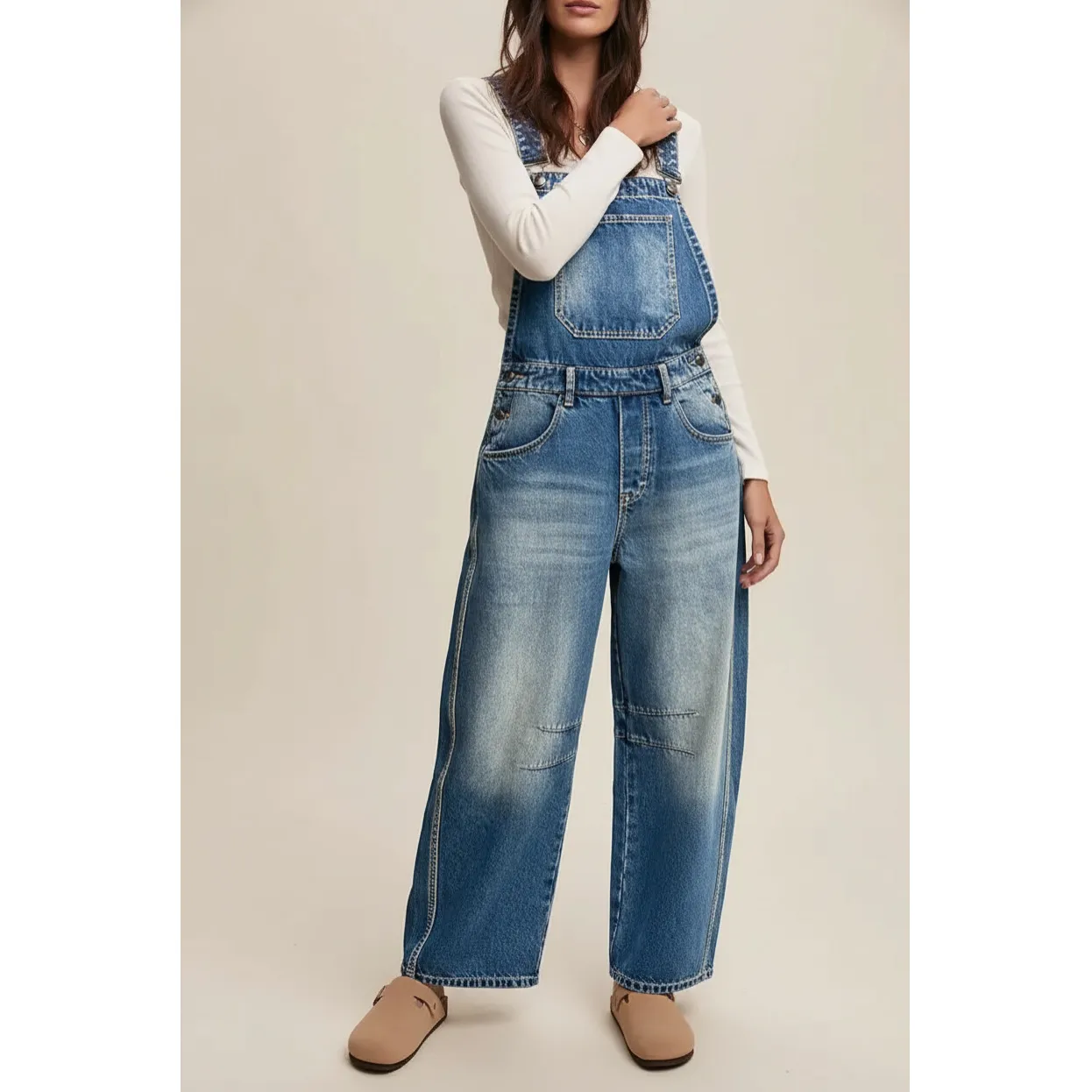 Women Casual Loose Denim Overalls Vintage Washed Blue High Street Wide Leg Denim Pants Baggy Jumpsuit Bottoms
