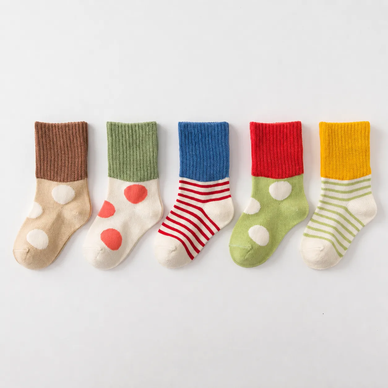 Kids Cotton Crew Socks Cute Striped Polka Dot Breathable Comfortable Anti Slip Casual Socks For Boys And Girls Daily Wear