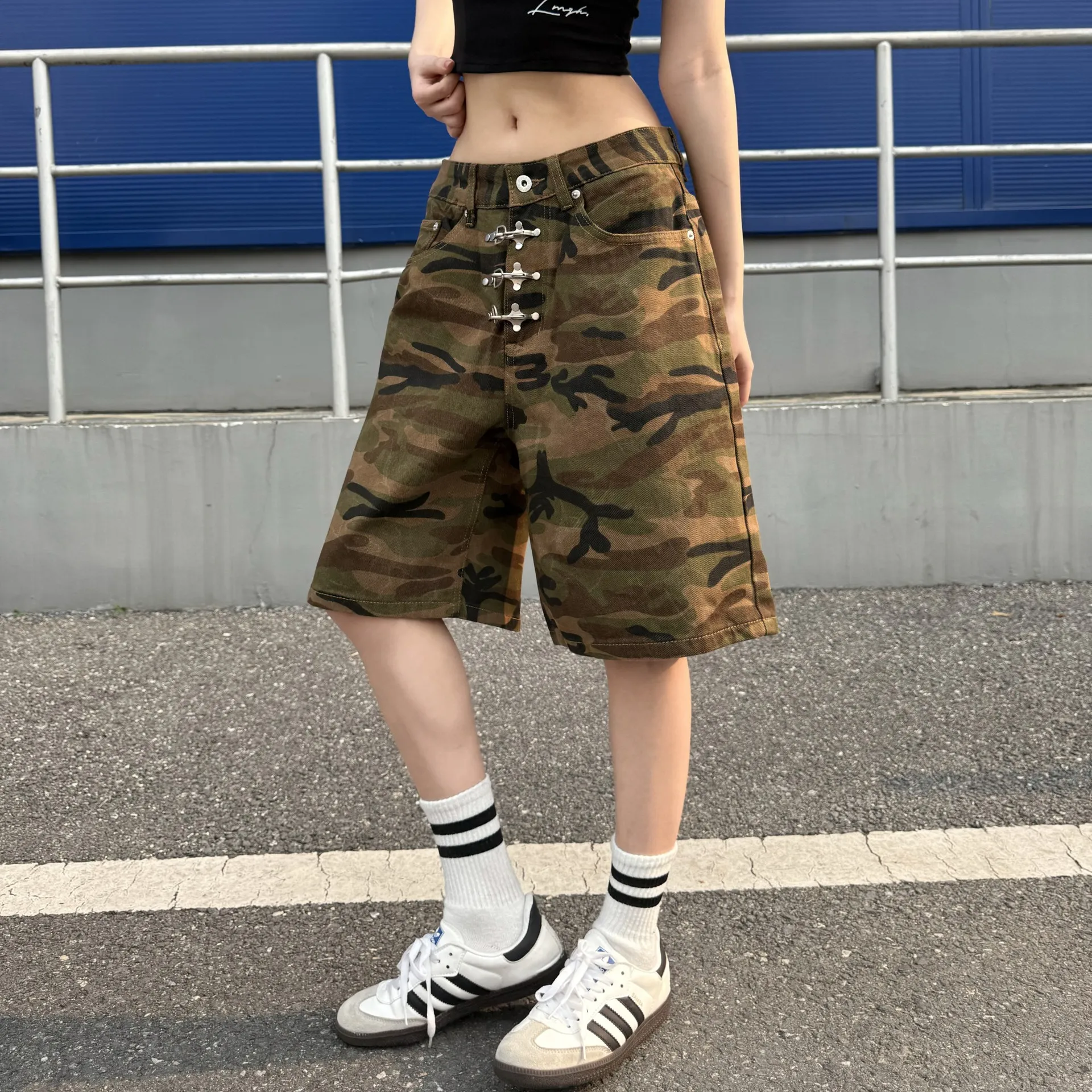 Ανδρικά Casual Φαρδιά Καμουφλάζ Πλυμένα Denim Shorts Streetwear Ίσιο Ρετρό Μόδα Καλοκαιρινά Βαμβακερά Shorts