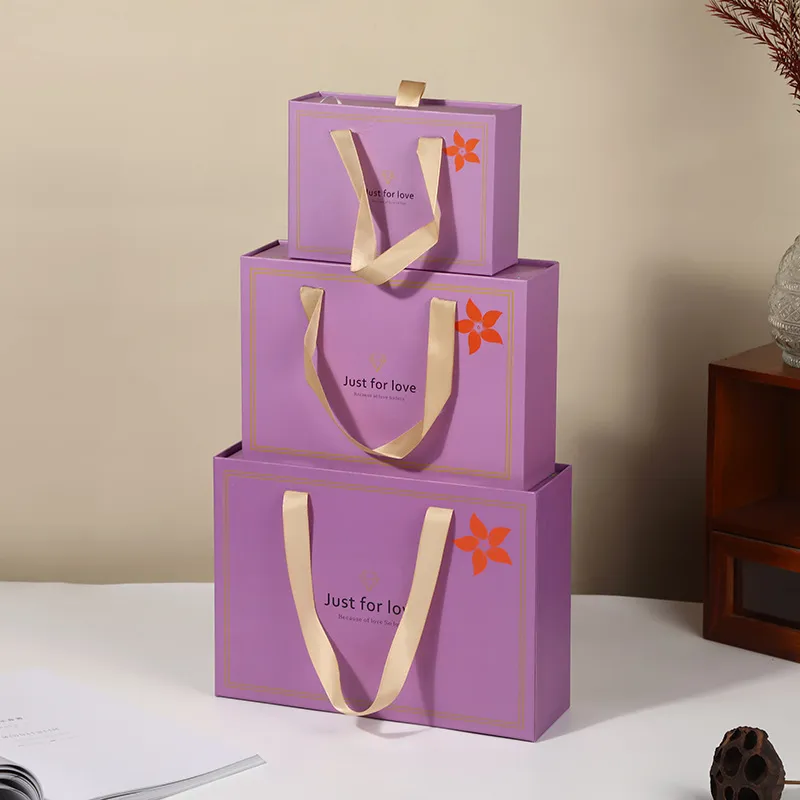 Scatola Regalo a Cassetto Viola Con Manico in Nastro Scatola di Imballaggio in Cartone Rettangolare Per Bomboniere Caramelle Festa Conservazione