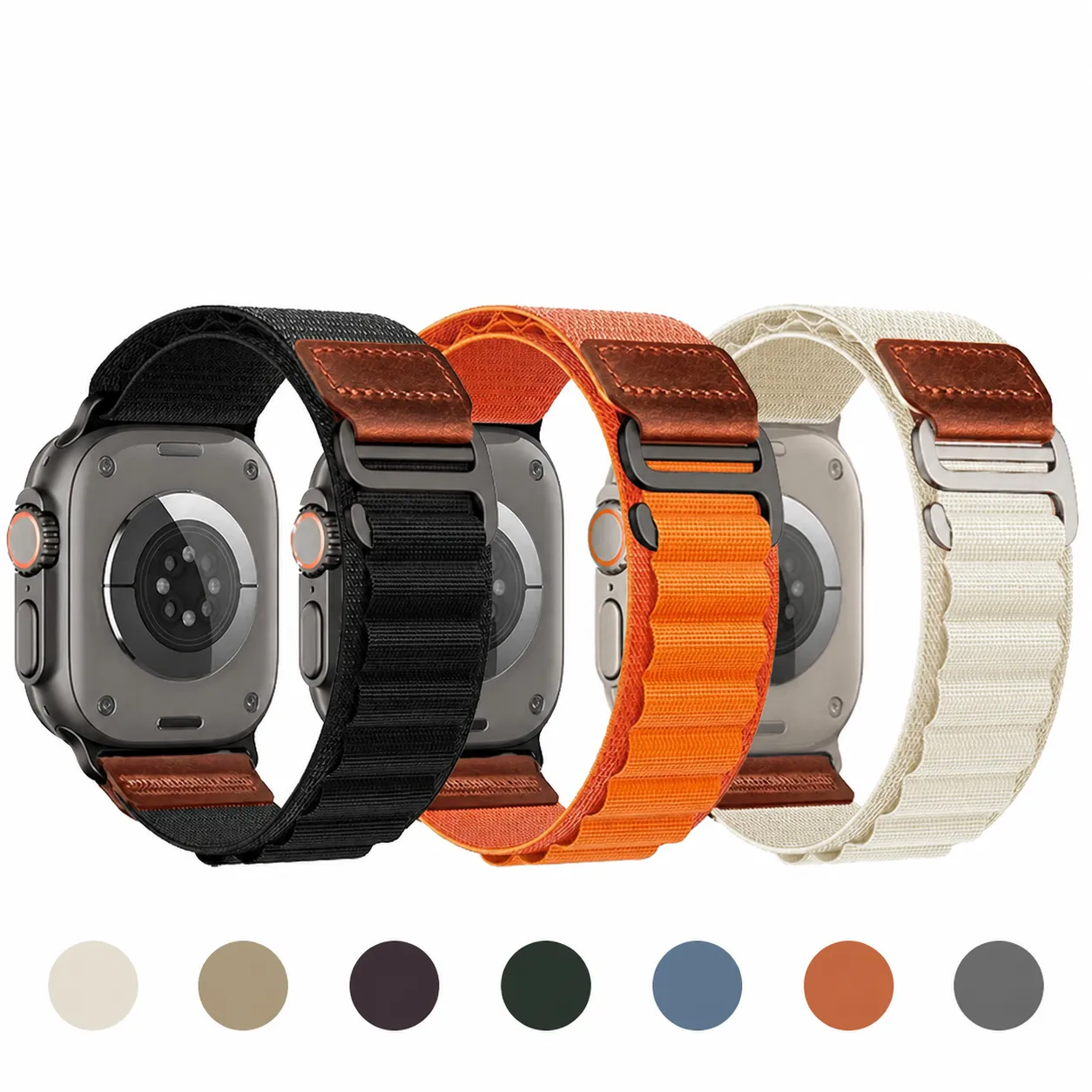 Nylon Alpine Loop Watch Band With Retro Leather Patch And Metal Hook Replacement Strap For Smart Watch
