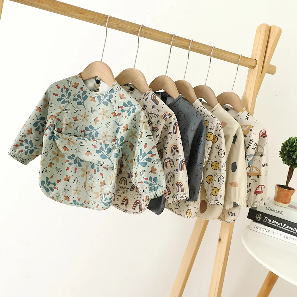 Baby Waterproof Long Sleeve Bib Infant Toddler Feeding Smock Cute Cartoon Print Cute Baby Apron