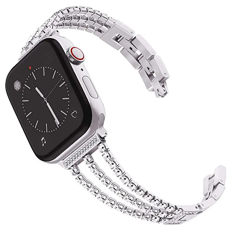 Luxus Metall Strass Dreifach Kette Uhrenarmband Ersatzarmband Kompatibel Mit Smartwatch Zubehör