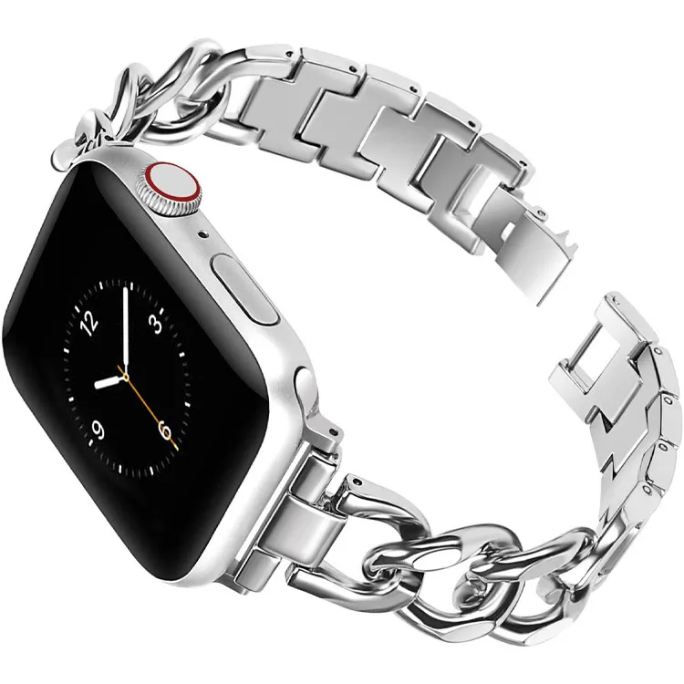 Correa de Reloj de Metal de Acero Inoxidable Compatible Con Apple Watch Cadena de Denim de Fila Única Accesorios de Repuesto