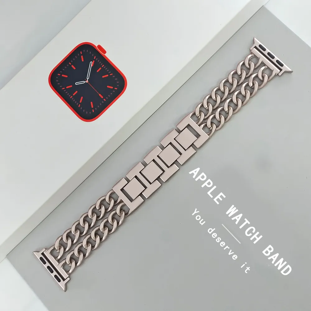 Metal Double Row Chain Watch Band Compatible With Smartwatches Fashion Replacement Strap