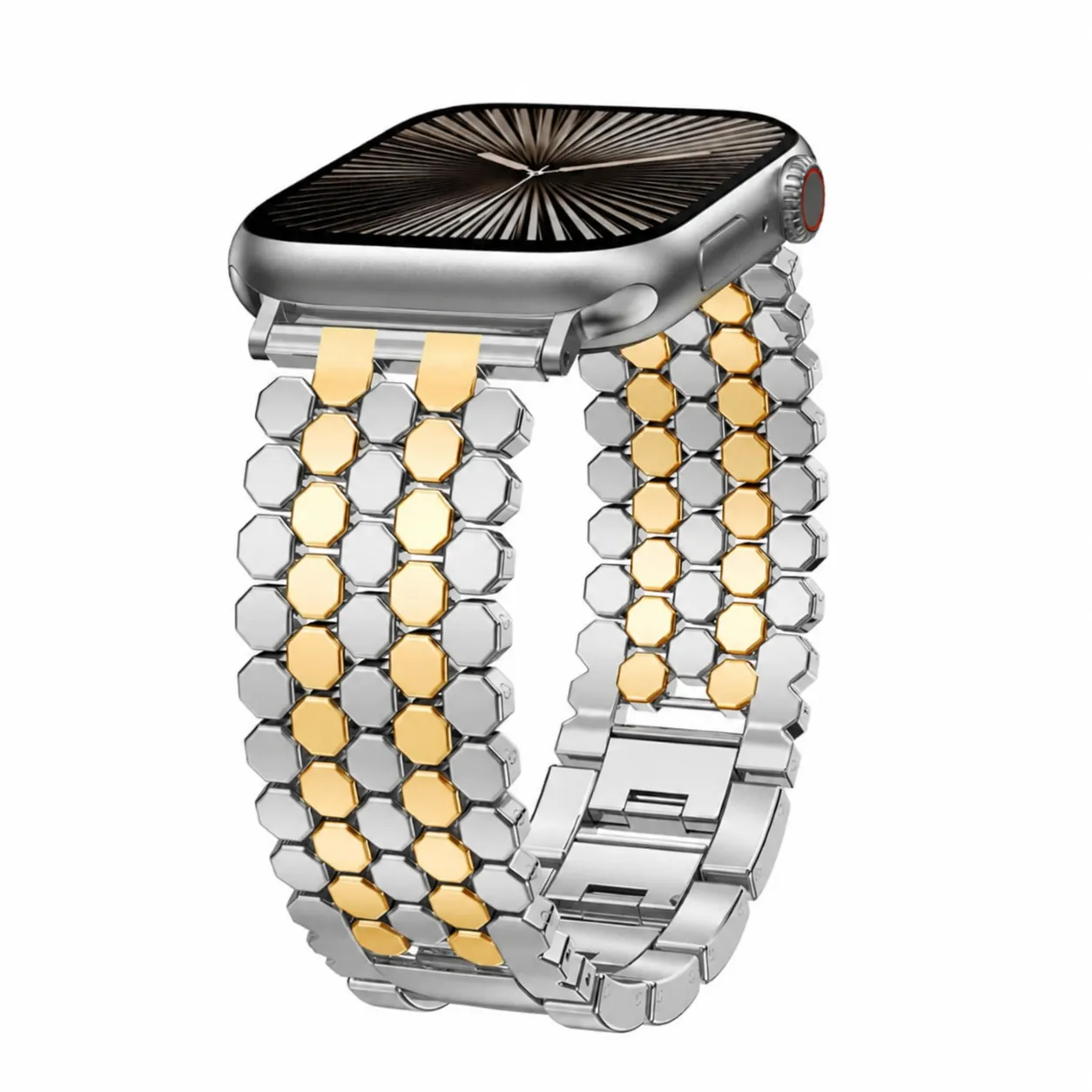 Bracelet de Montre en Métal Nid d'Abeille en Acier Inoxydable pour Montre Connectée Bracelet de Remplacement Chaîne en Métal Minimaliste