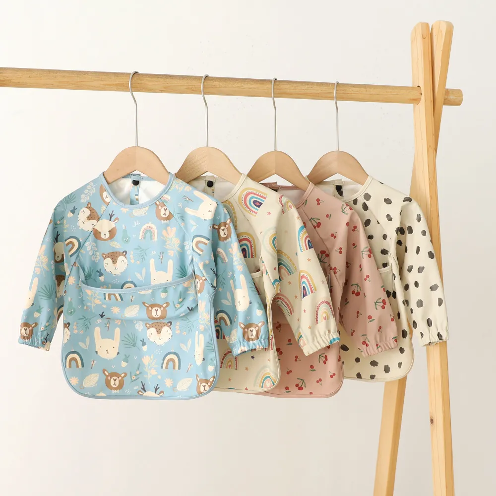 Baby Wasserdicht Langarm Lätzchen Kleinkind Fütterung Kittel Süßer Cartoon Druck Säugling Essschürze Baby Mädchen Junge Mahlzeit Overall