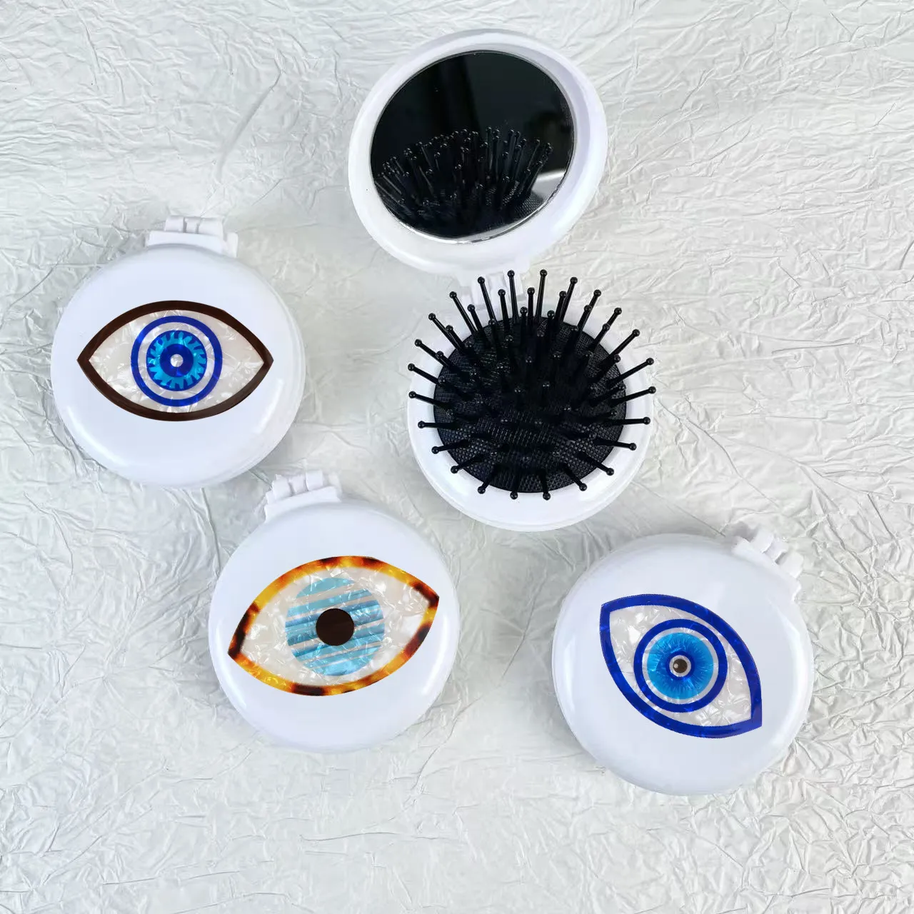 Böser Blick Klappbarer Haarkamm Tragbarer Taschen Luftkissen Kamm Mit Make-up Spiegel Reise Massage Haarbürste Schönheitswerkzeug