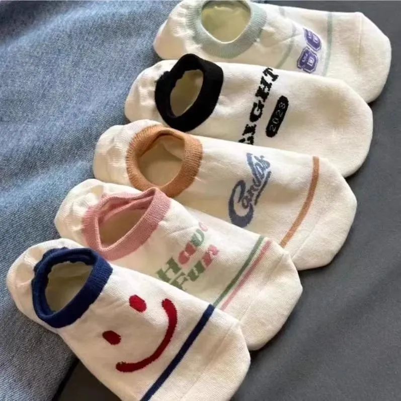 Fantasmini Invernali Sottili da Donna con Ricamo di Lettere e Sorriso Taglio Basso Antiscivolo Traspiranti Casual