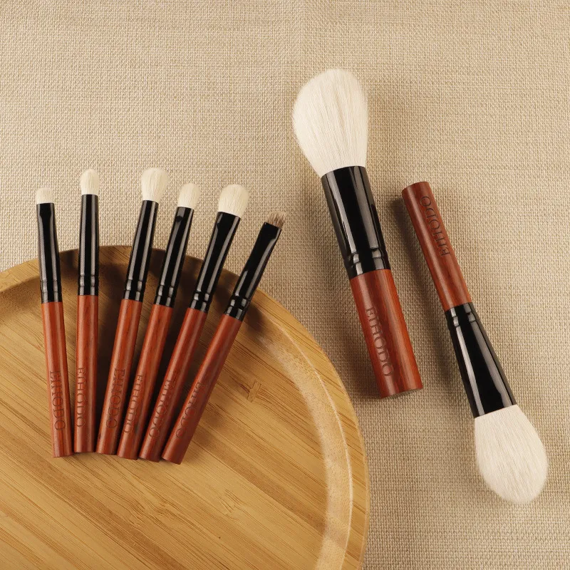 Collezione Professionale di Pennelli da Trucco Setole in Lana Fine Manico in Legno Portatile Strumenti di Bellezza Cosmetica Per Trucco Quotidiano