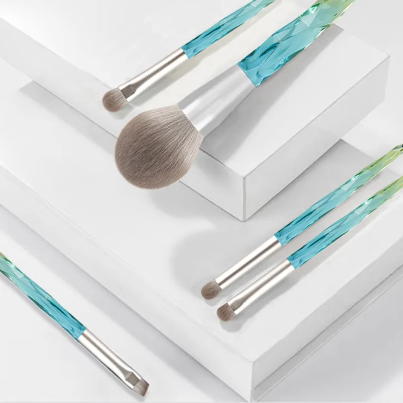 Juego de Brochas de Maquillaje Profesional Mango Degradado de Cristal Cerdas Suaves de Nailon Polvo Sombra de Ojos Herramienta de Belleza