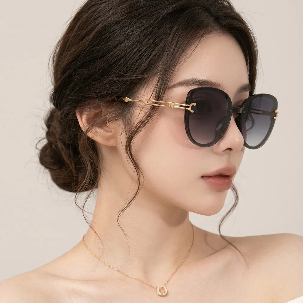 Katzenaugen Sonnenbrille Damen Großer Rahmen UV400 Schutz Farbverlauf PC Metall Hohlbügel Retro Mode Brillen