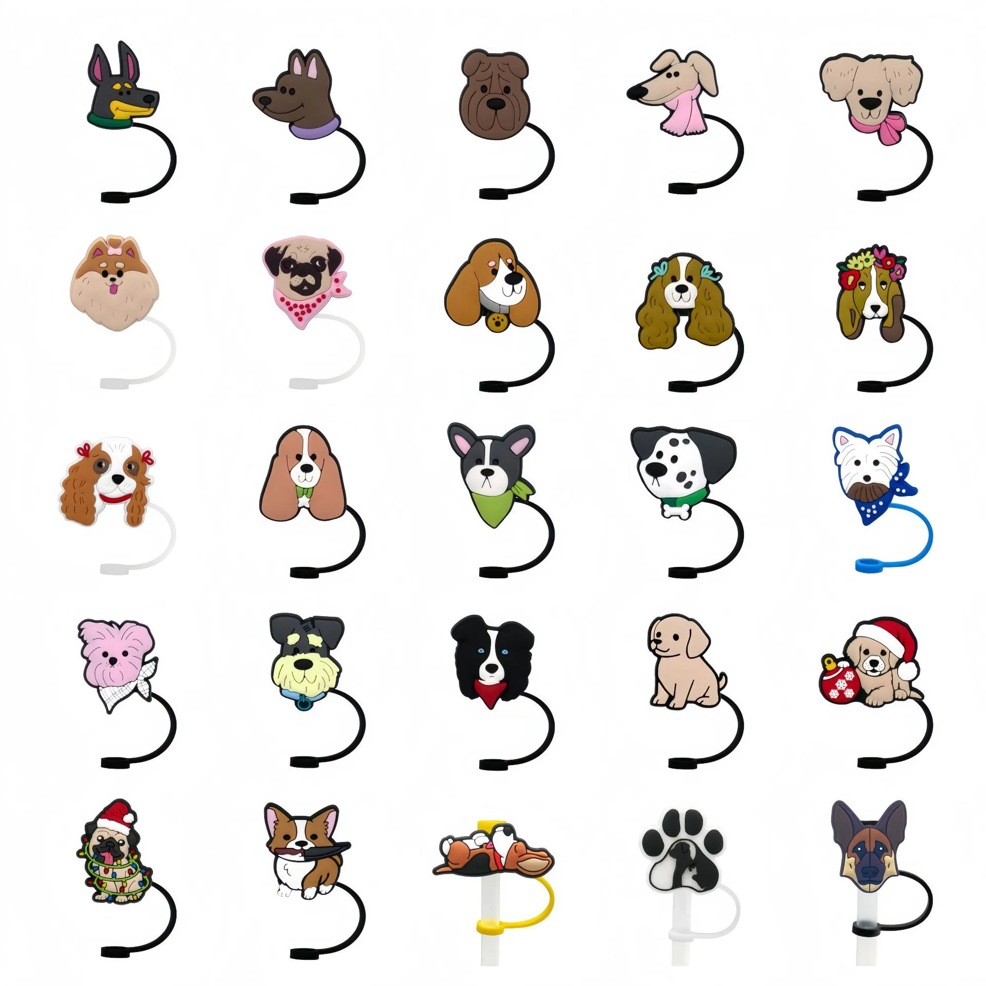 Cute Cartoon Animal Dog Silicone Straw Cover Cap Reusable Dust Plug Creative Accessories
