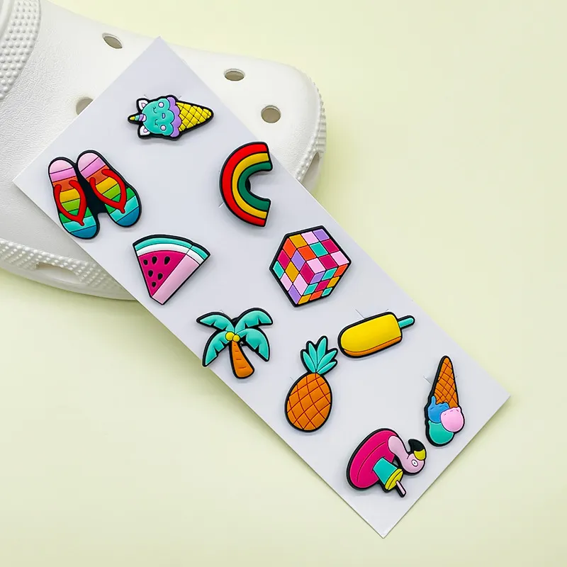 Ensemble de Breloques pour Chaussures en PVC Coloré Accessoires de Décoration DIY pour Sabots Motif Cartoon Fruit Arc-en-ciel Épingles de Boucle de Chaussure Pour Sandales