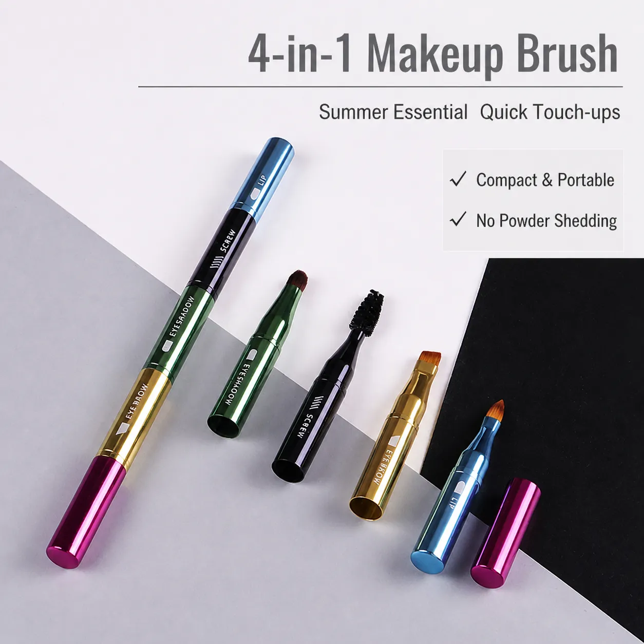 Tragbares Multifunktionales Make-up-Pinsel-Set Metallgriff Synthetisches Haar Einziehbar Lidschatten Lippe Gesichts-Make-up-Werkzeug