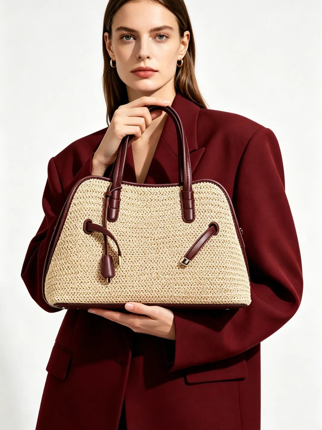 Bolso de Hombro de Paja Tejida para Mujer Gran Capacidad Bolso Tote de Color Contrastante Estilo Vacaciones Bolso de Mano Casual Chic Para Viaje