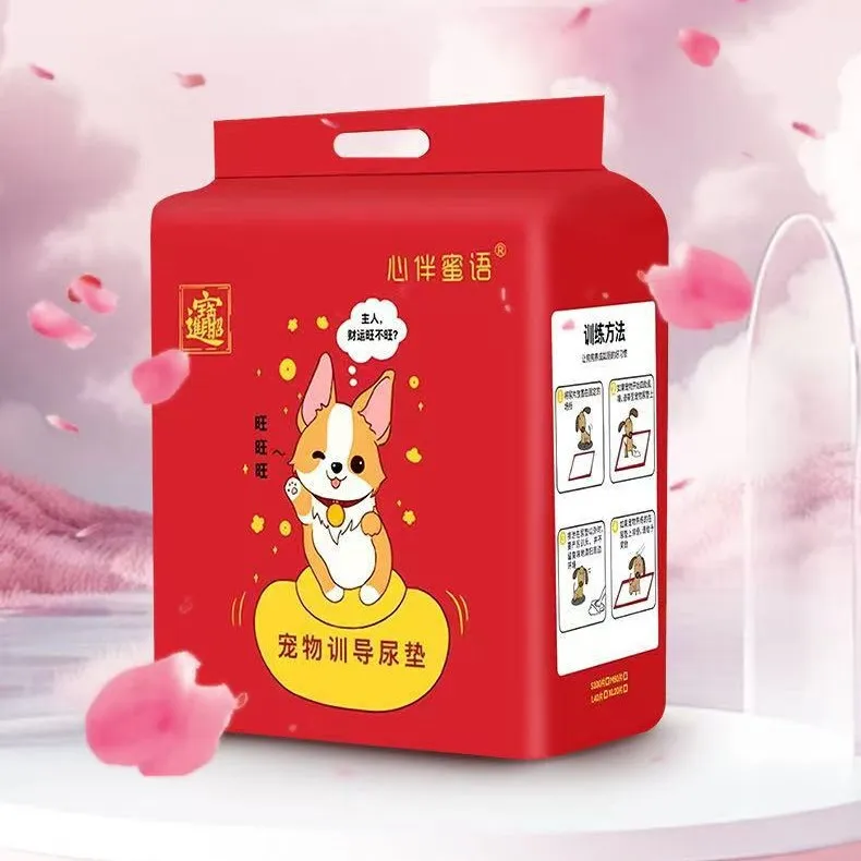 Nouvel An Rouge Chien Tapis Pipi Adhésif Désodorisant Absorbant Anti Fuite Animal Compagnie Tapis Toilette Tissu Non Tissé Chiot