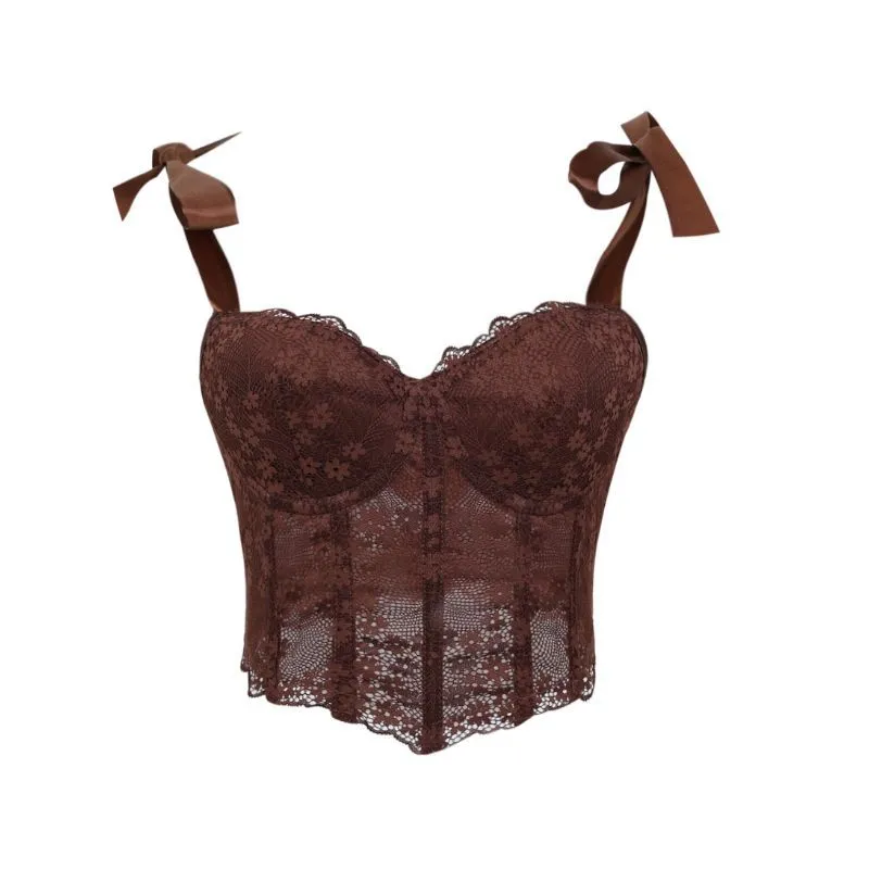 Γυναικείο Sexy Δαντελωτό Κορσέ Bustier Top Strapless Σχήμα Καρδιάς Με Μπανέλες Κορσές Λουράκι από Κορδέλα Slim Fit Πάρτι Εσώρουχο