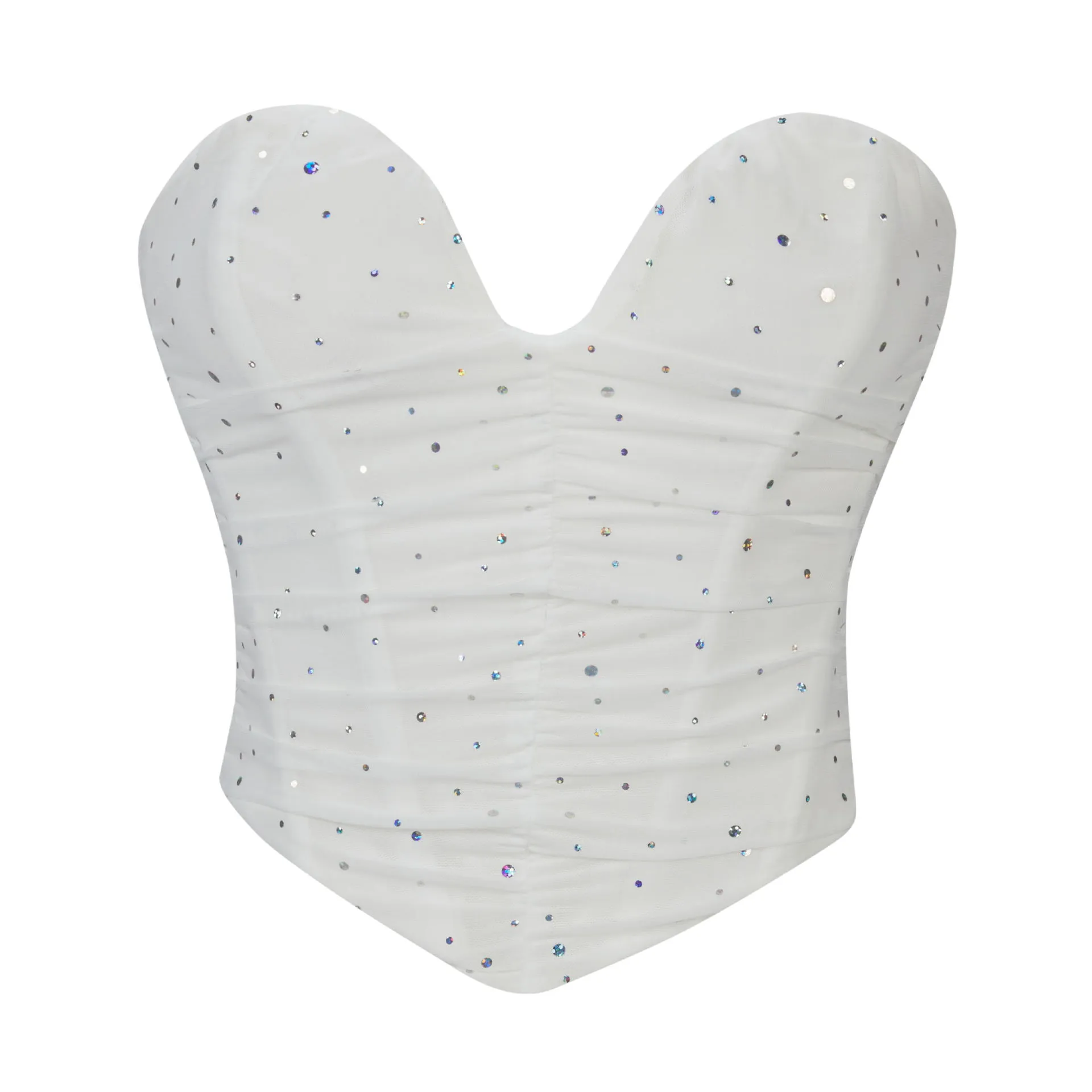 Top Corsetto senza Spalline in Rete con Paillettes Sexy da Donna Push-Up Bustier Modellante per Festa