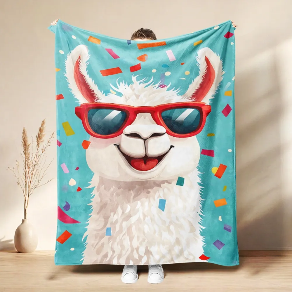 Coperta in Flanella di Alpaca Simpatica Stampa di Animali dei Cartoni Animati Coperta Morbida Calda e Accogliente in Pile per Ufficio Letto Viaggio
