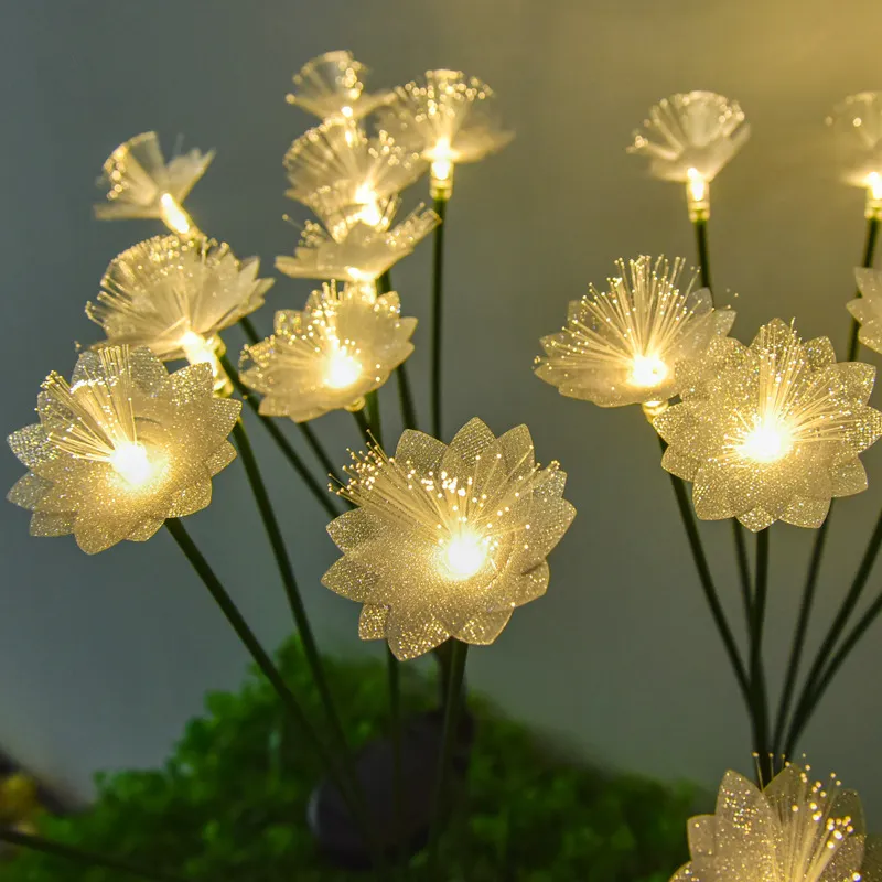 Lampe de Jardin LED Fleur de Cerisier Solaire Extérieure Étanche Lampe Paysagère en Fibre Optique Décoration de Fête de Cour