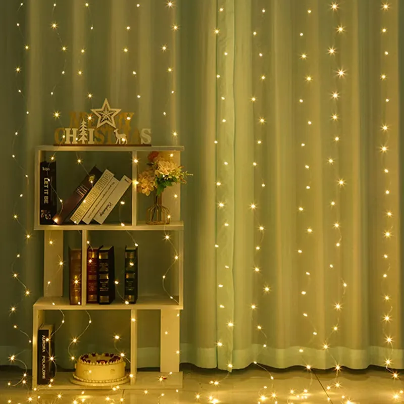LED Copper Wire Curtain Light USB Remote Control 8 Modes String Lights For Christmas Holiday Home Party Decoration