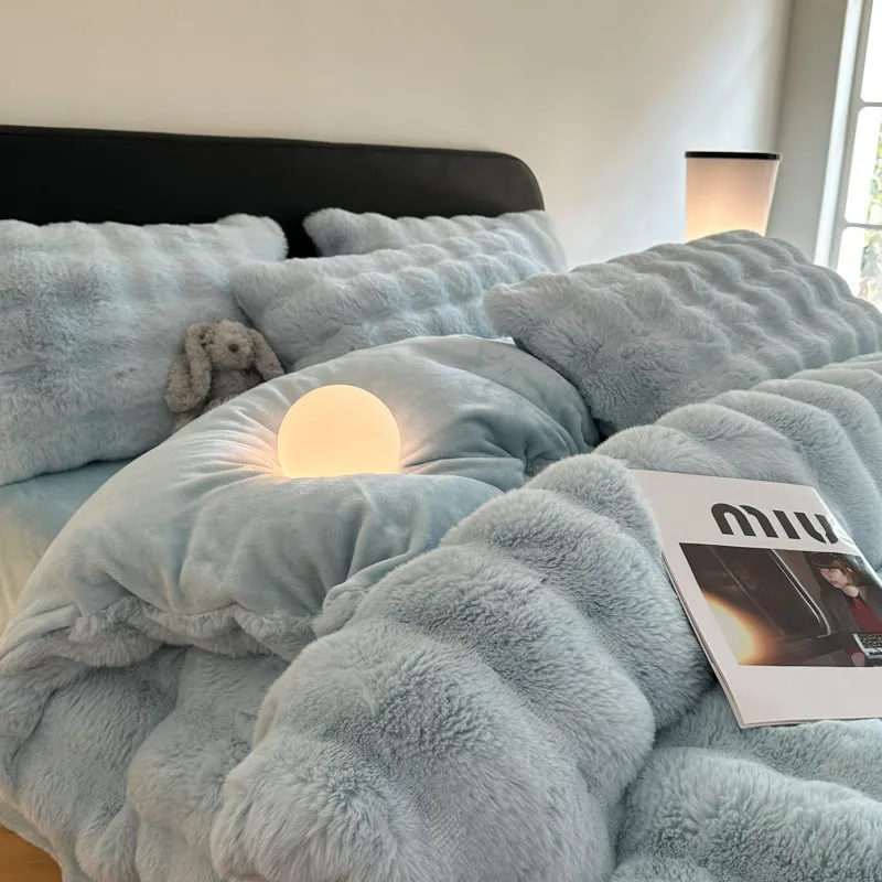 Winter Warm Milk Fleece Bedding Set Thickened Coral Fleece Quilt Cover Bed Sheet Pillowcase Modern Minimalist Bed Linen