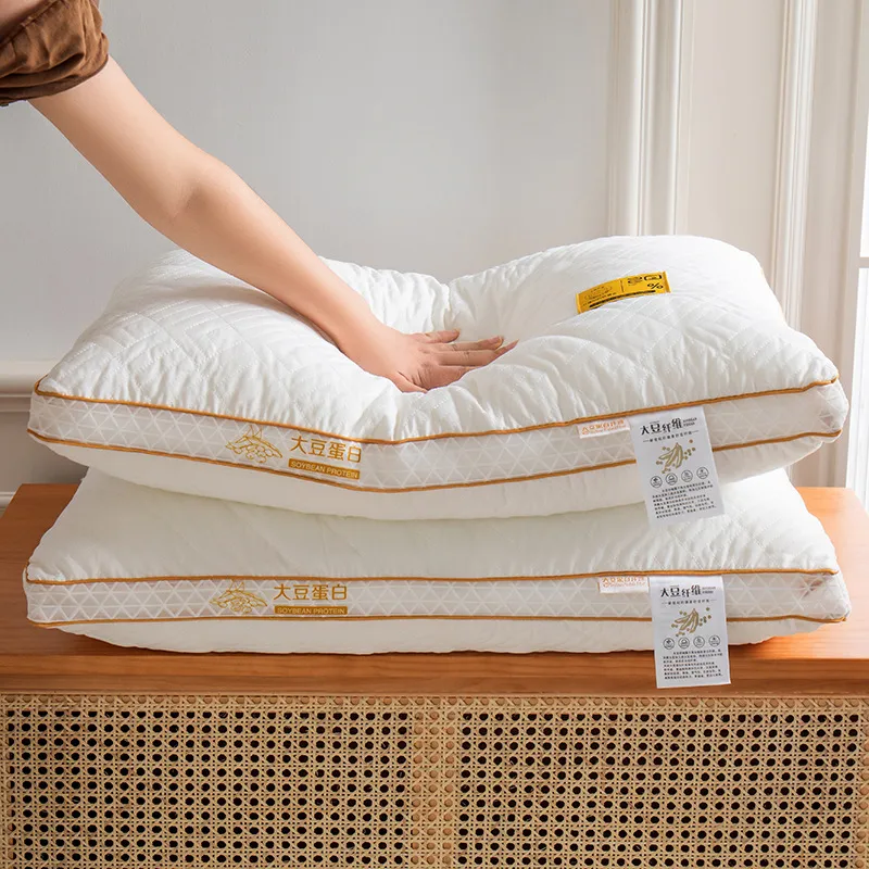 Soybean Protein Fiber Pillow Neck Support Ergonomic Bed Pillow Quilted Soft Breathable Bedding Pillow Core For Adults