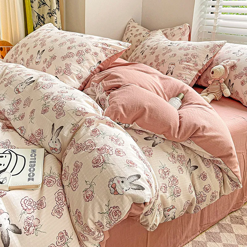 Double Layer Gauze Bedding Set Small Floral Jacquard Duvet Cover Bed Sheet Soft Breathable Bed Linens For Home Bedroom