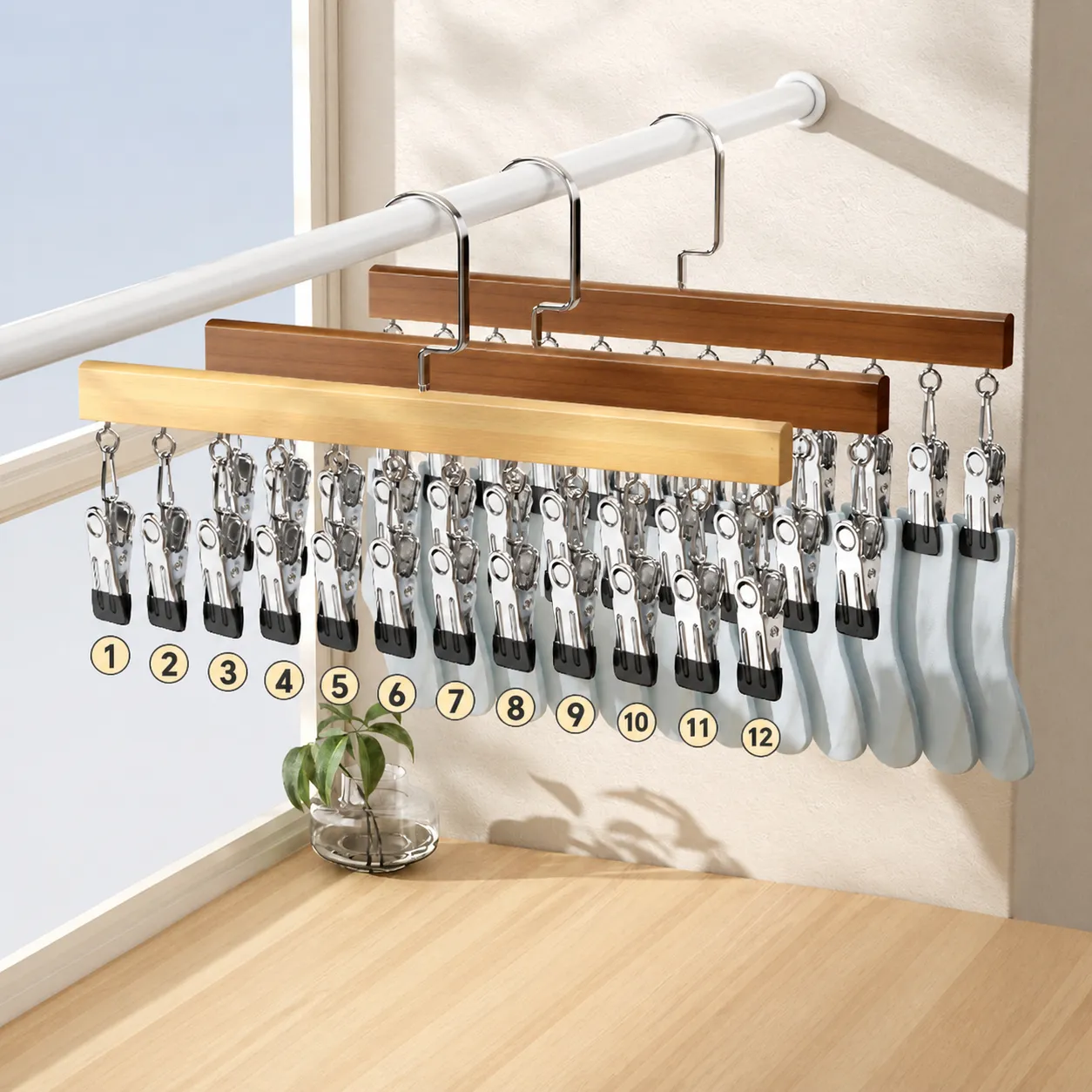 Appiattitoio Multi-Clip in Legno Massiccio Pantaloni Gonna Cappello Scaffale di Stoccaggio Organizzatore di Armadio