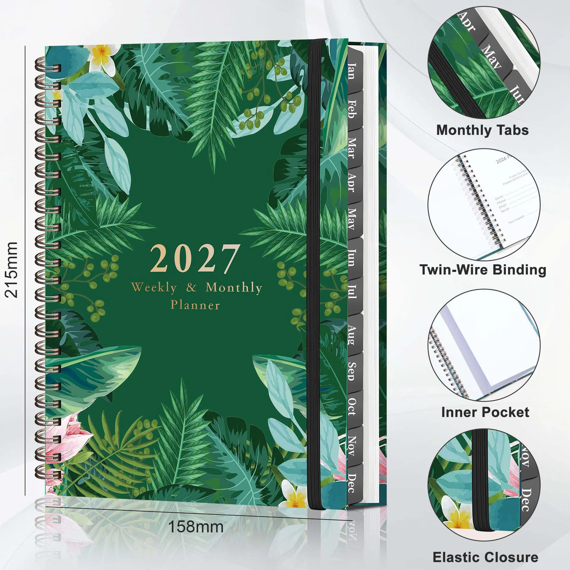 2027 Weekly And Monthly Planner A5 Spiral Notebook 365 Days Daily Schedule Journal Minimalist Office School Supplies