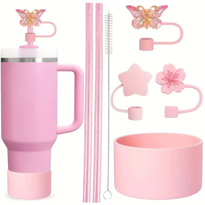 Grand Capacité Gobelet Tasse Accessoires Ensemble Réutilisable Paille Housses Silicone Fond Botte Paille Brosse De Nettoyage Pièces