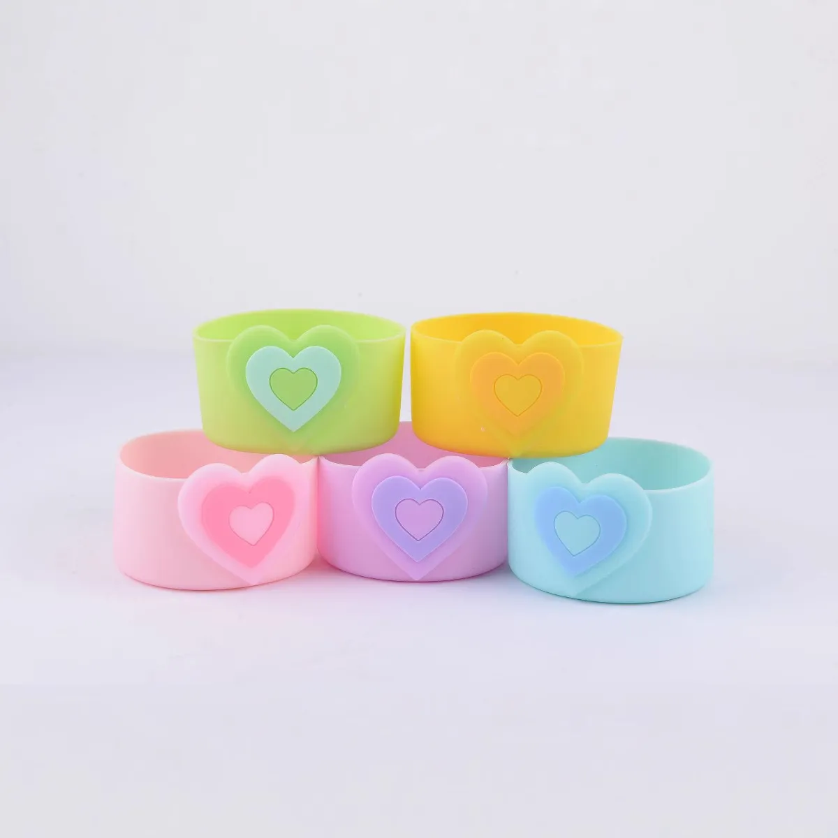 Silicone Straw Cover And Cup Sleeve Set Cute Heart Dust Proof Cap Protective Bottom Boot For Tumbler