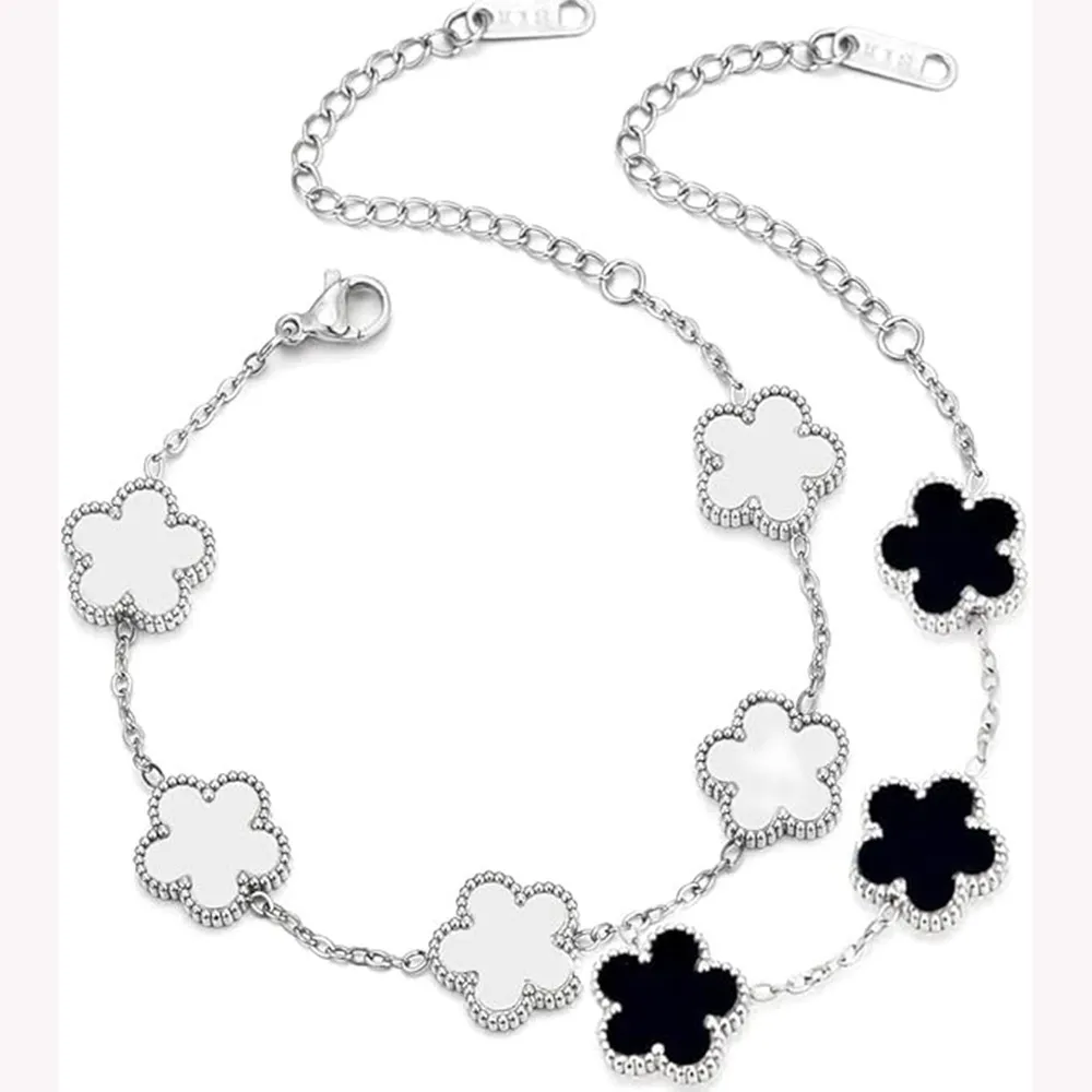 Minimalist Stainless Steel Clover Mother Of Pearl Bracelet For Women Fashion Flower Metal Charm Bracelets Jewelry Gift